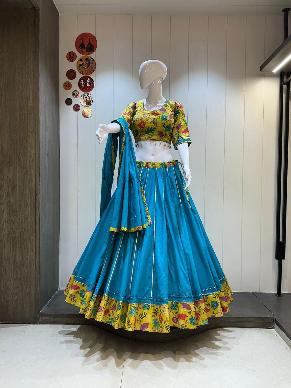 Pure Camric Cotton Print Base With Patching Work Dupatta With Designer Blouse