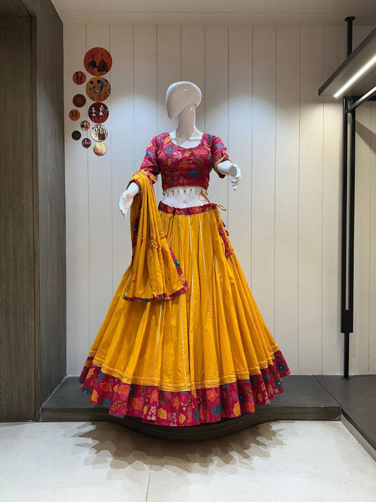 Pure Camric Cotton Print Base With Patching Work Dupatta With Designer Blouse