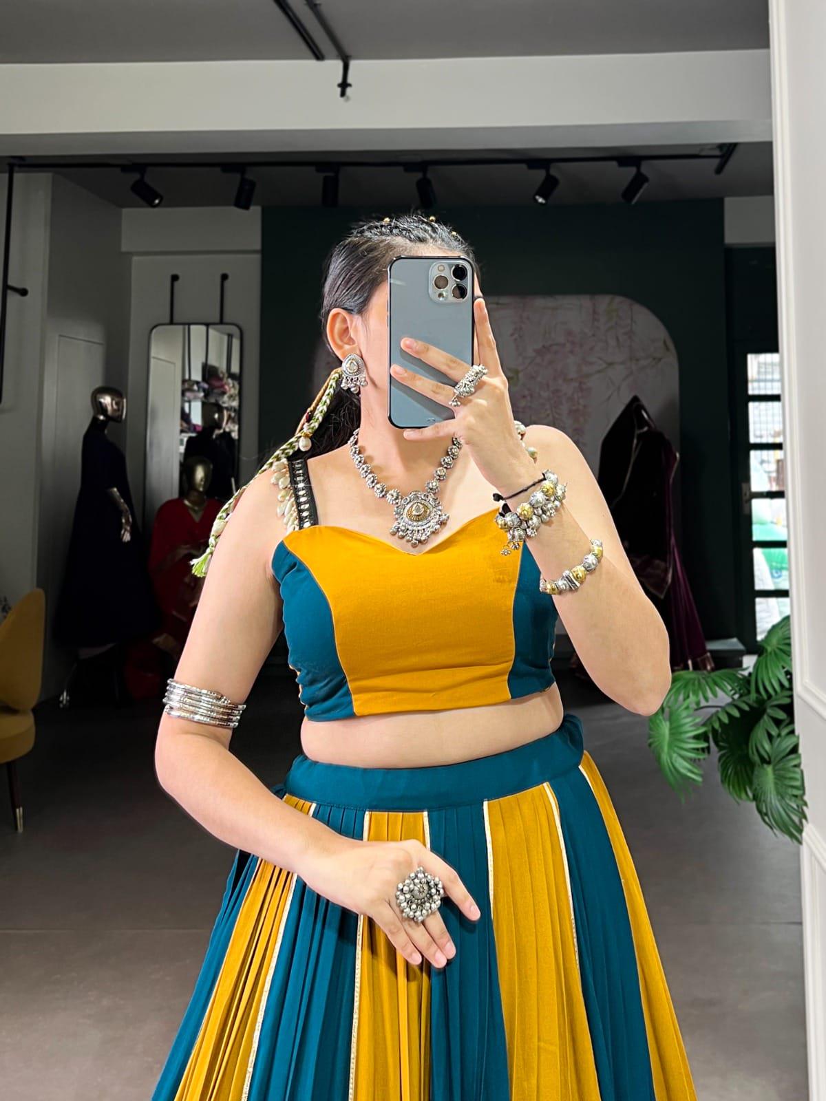 Pure Rayon Gamthi Work With Gotta Patti Lace Touch Up Chaniya Choli