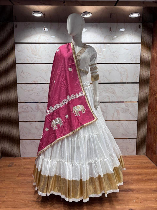 Pure Reyon Cotton Abhla Work Chaniya Choli For Navratri Patola Lehenga Festival Outfit Gamthi Work Garba Night