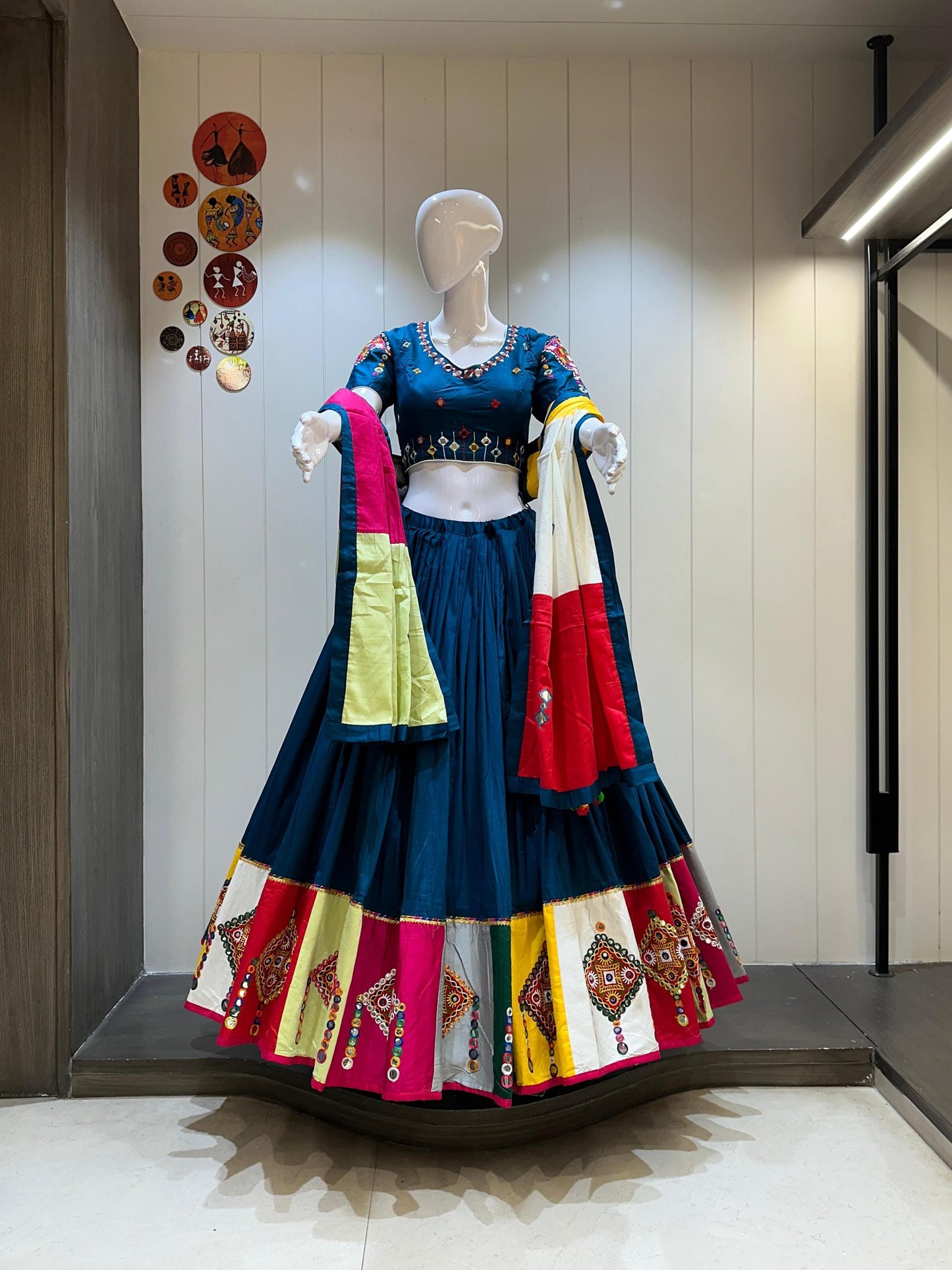 Pure Jaam Cotton Fabric Heavy Gamthi Work And Manual Mirror Work