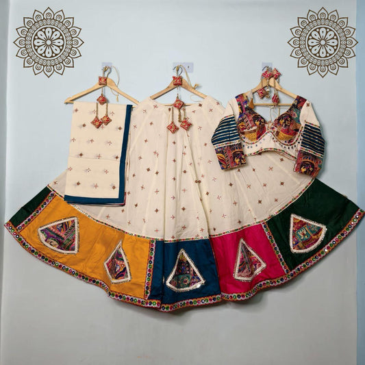 Khadi Cotton Fabric Designer Chaniya Choli With Patch Vintage Lace With Mirror