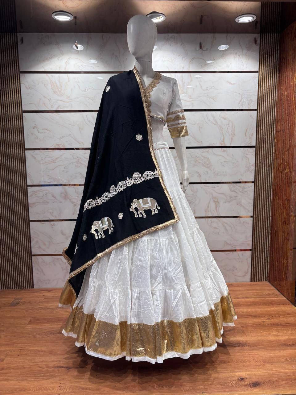Pure Reyon Cotton Abhla Work Chaniya Choli For Navratri Patola Lehenga Festival Outfit Gamthi Work Garba Night