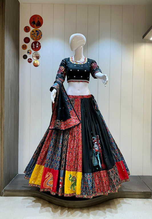 Designer Chaniya Choli for Navratri Patola Lehenga Festival outfit Gamthi Work Garba Night