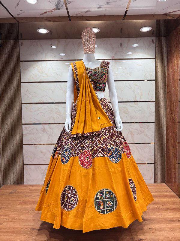 Pure Cotton Base Chaniya Choli With Designer Patch Work With Kutchhi Patch And Patola Blouse