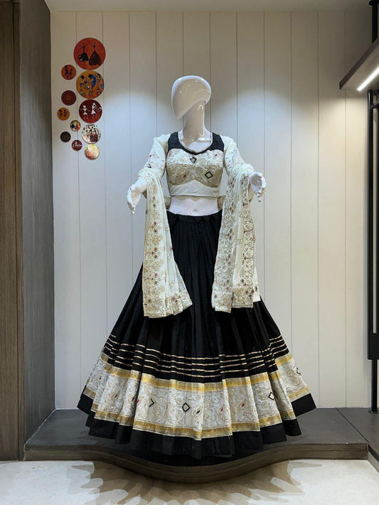 Pure Roman Cotton Vintage Border Chaniya Choli Skirt With Heavy Lampi Border