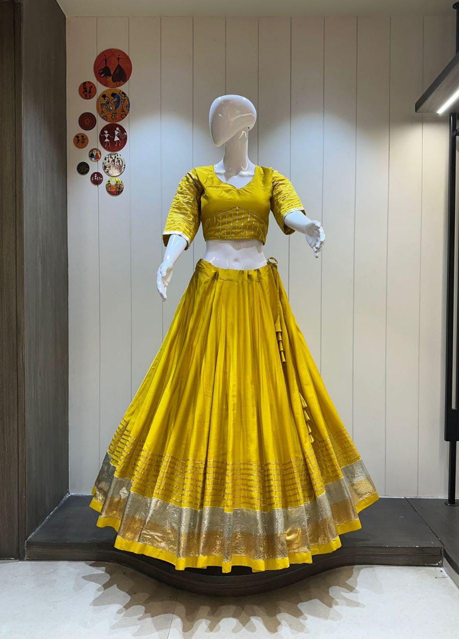Pure Khadi Cotton Aari Work Chaniya Choli With Work Lace Touch Up