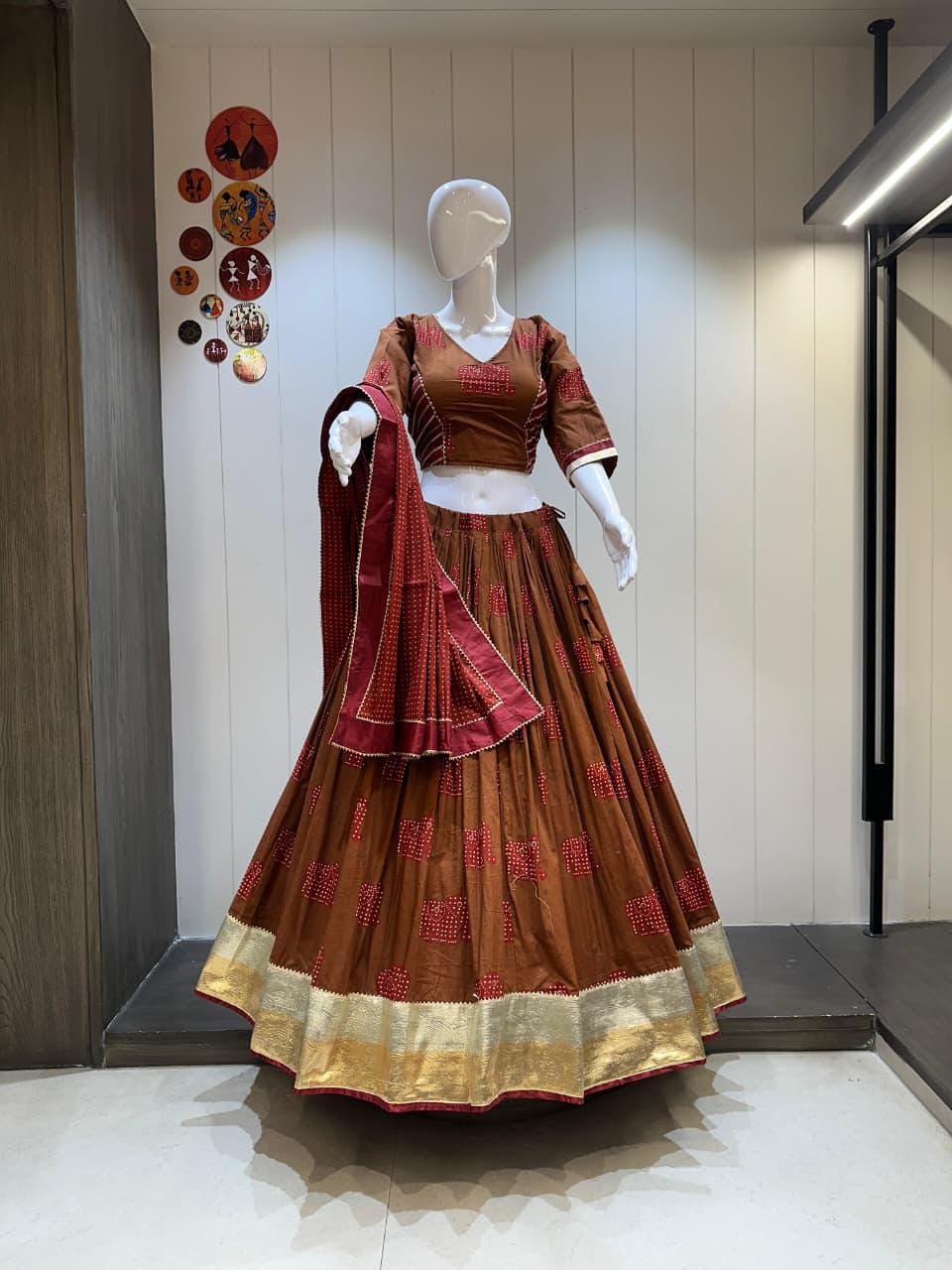 Pure Khadi Cotton Chaniya Choli With Gotta And Foil Work Lining- Crape Lining