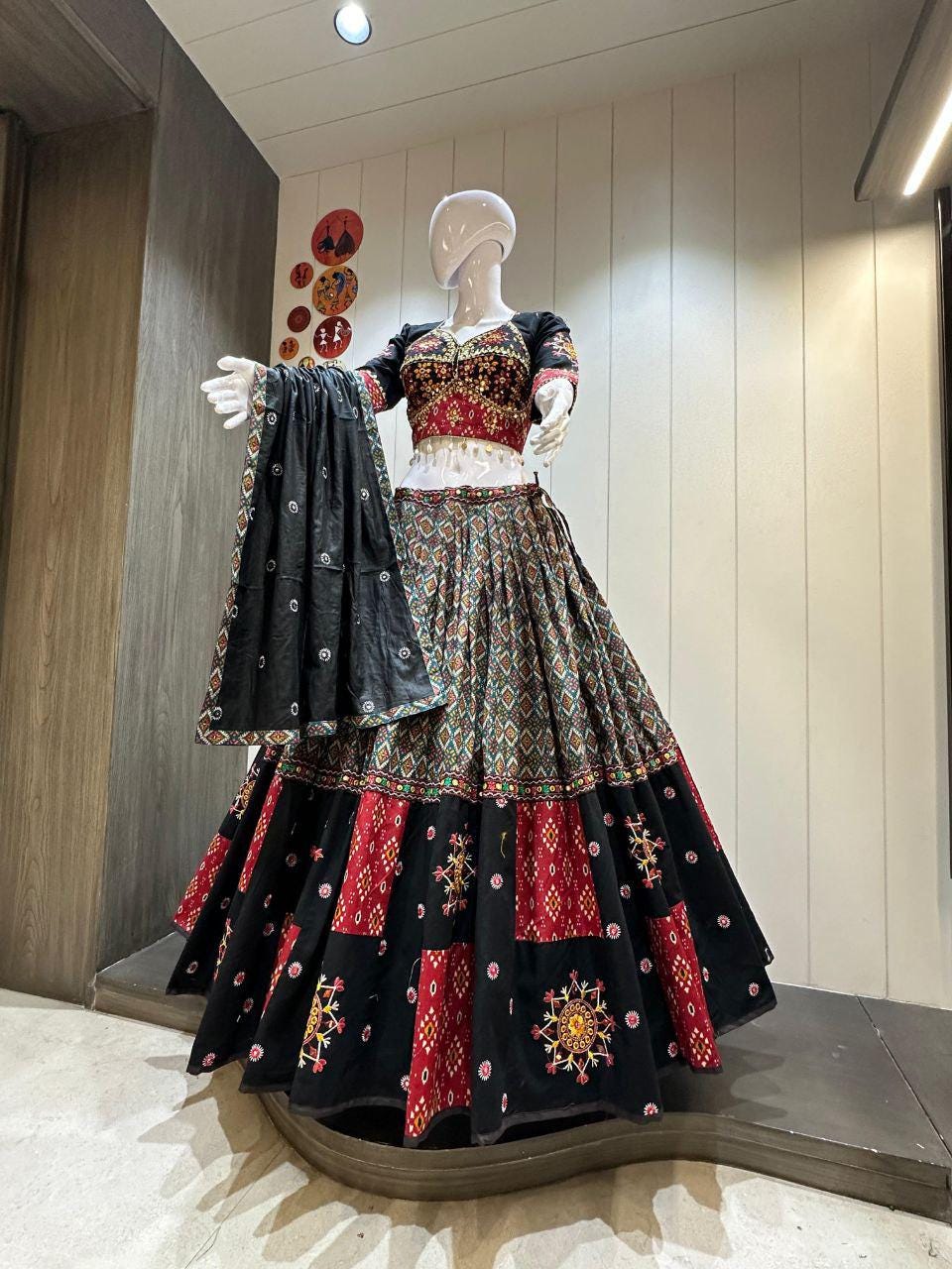 Ikkat Khadi Cotton Designer Chaniya Choli With Lining- Crape Lining