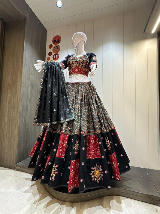 Ikkat Khadi Cotton Designer Chaniya Choli With Lining- Crape Lining