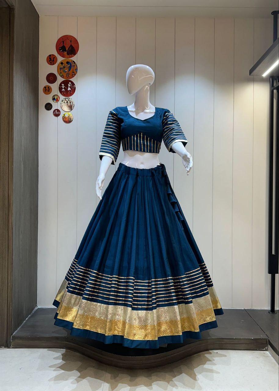 Pure Khadi Cotton Aari Work Chaniya Choli With Work Lace Touch Up