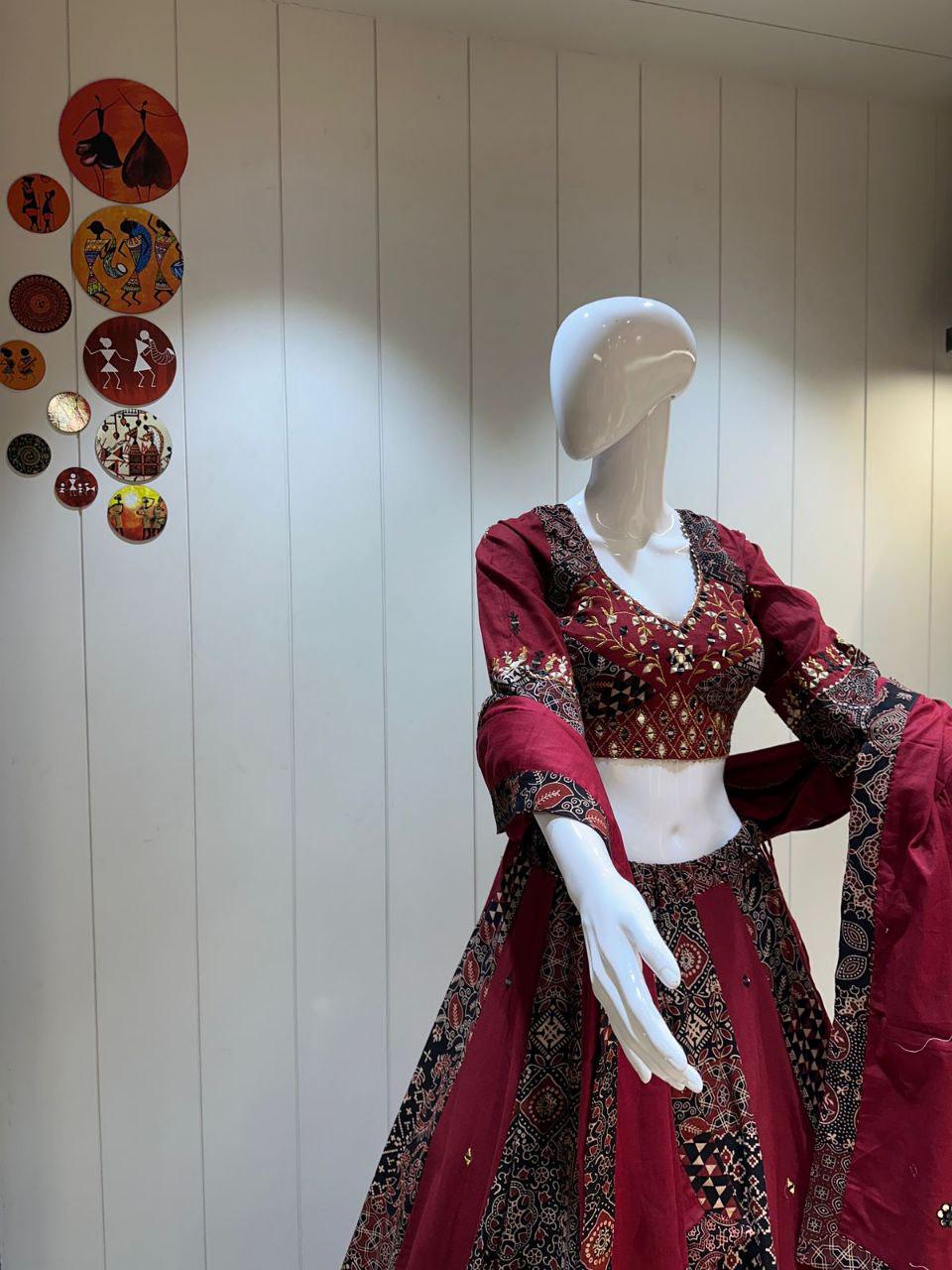 Khadi Cotton Kalo Pattern Chaniya Choli With Original Mirror Work