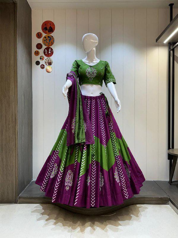 Heavy Flex Cotton Fabric Original Manual Mirror Work In Skirt And Blouse Chaniya Choli