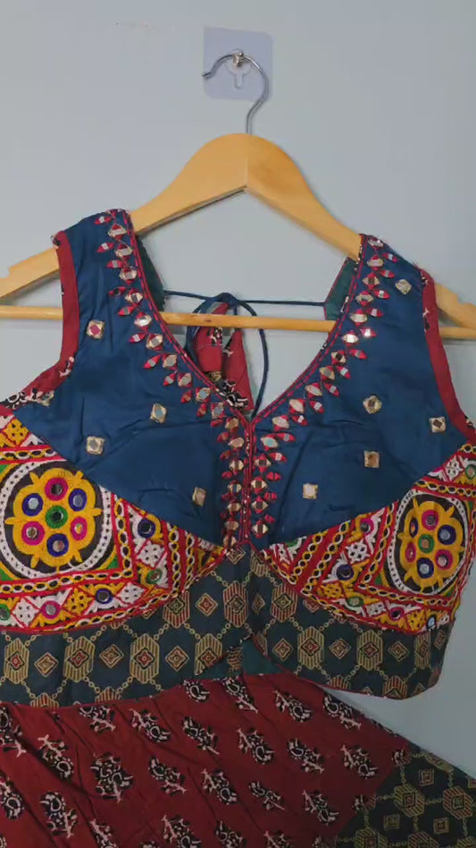 Pure Ikkat Print Cotton Fabric Skirt With Heavy South Print Gamthi Lace And Heavy Lining Chaniya Choli