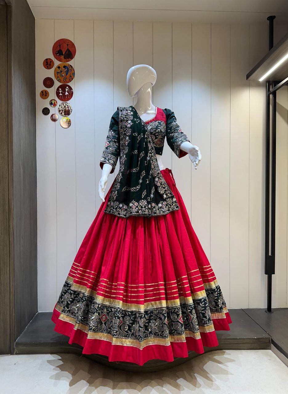 Pure Roman Cotton Vintage Border Chaniya Choli Skirt With Heavy Lampi Border