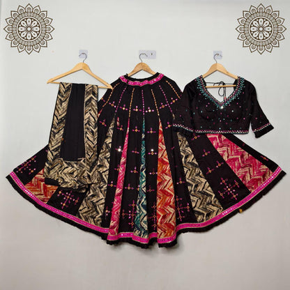 Pure Jaam Cotton Base Skirt With Kampi Border And Multi Work Combination Chaniya Choli