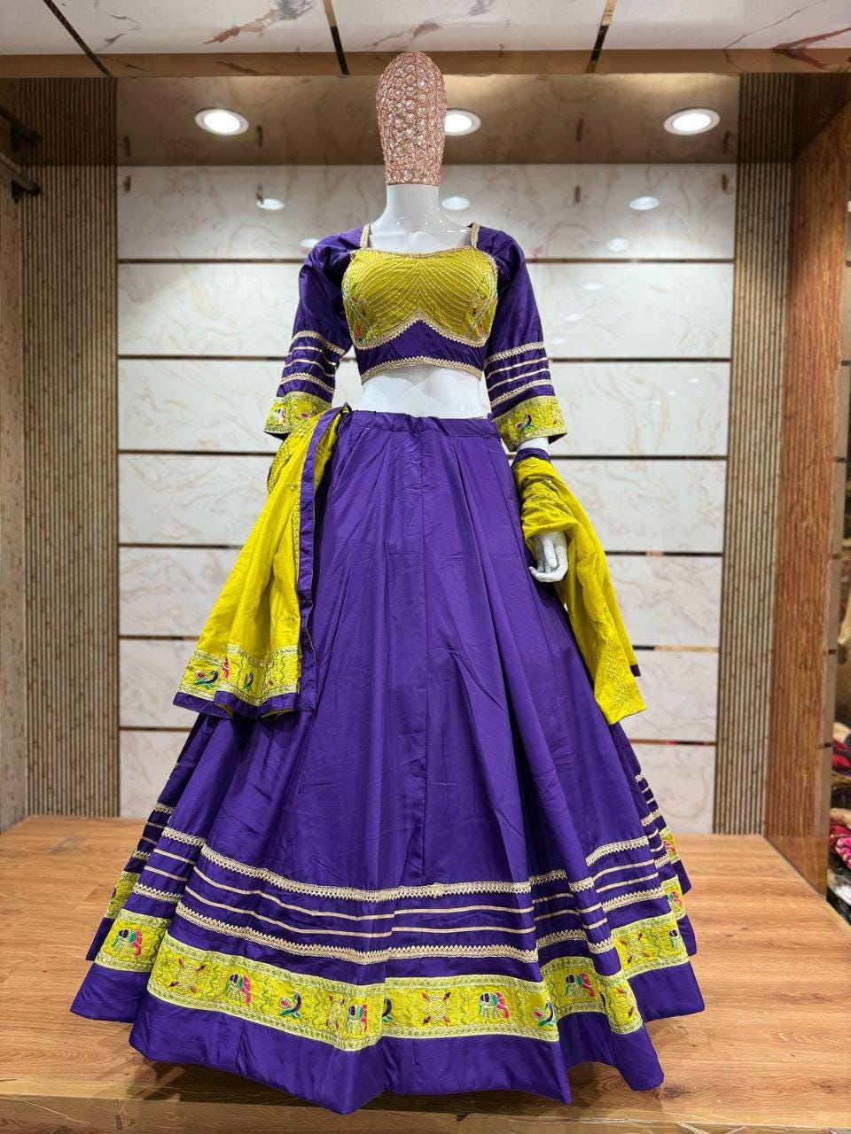 Rasgulla Fabric Cotton Base Skirt With Kampi Border And Multi Work Combination Chaniya Choli