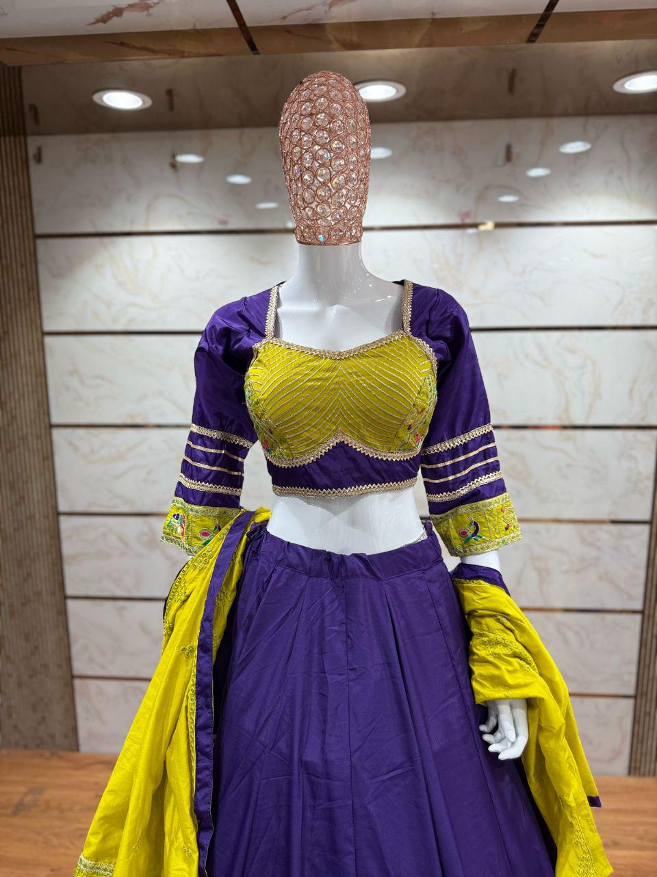 Rasgulla Fabric Cotton Base Skirt With Kampi Border And Multi Work Combination Chaniya Choli