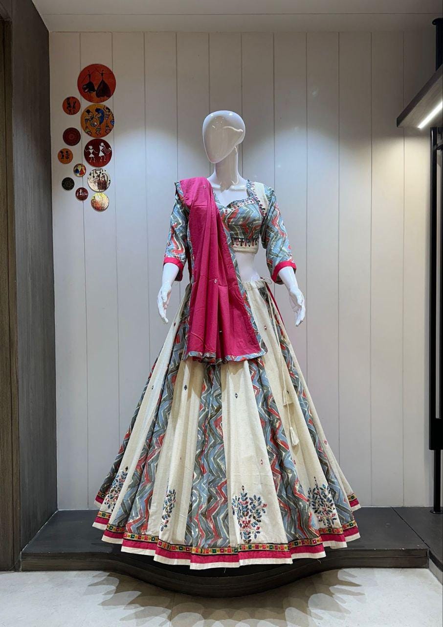 Reyon Cotton Abhla Work Chaniya Choli For Navratri Patola Lehenga Festival Outfit Gamthi Work Garba Night