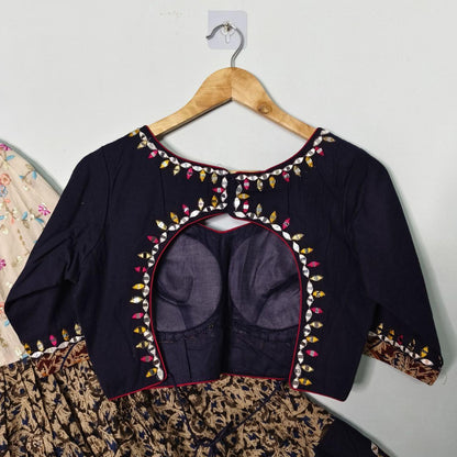 Pure Jaam Cotton Base Skirt With Kampi Border And Multi Work Combination Chaniya Choli