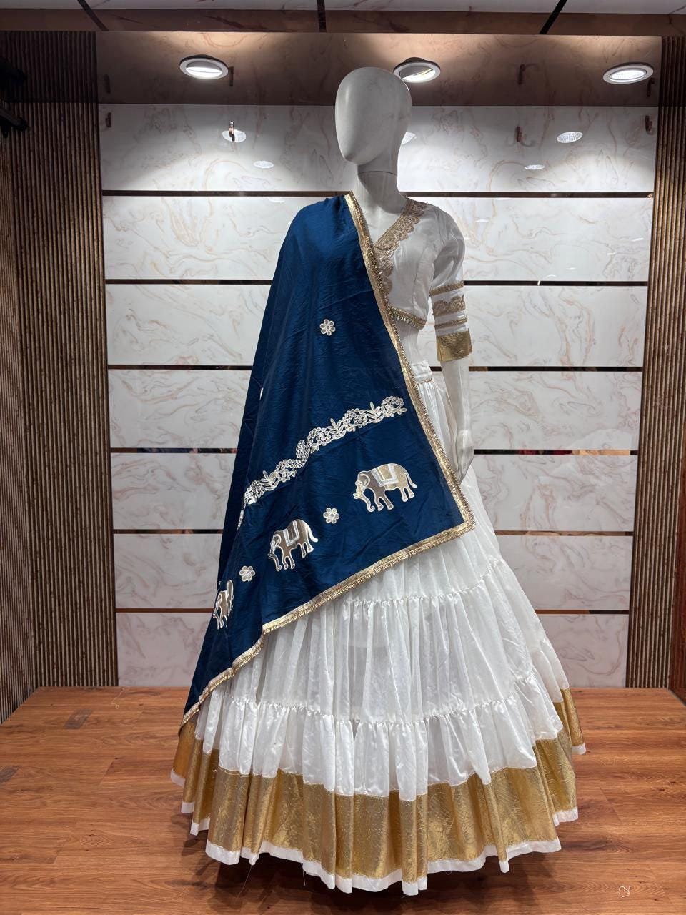 Pure Reyon Cotton Abhla Work Chaniya Choli For Navratri Patola Lehenga Festival Outfit Gamthi Work Garba Night
