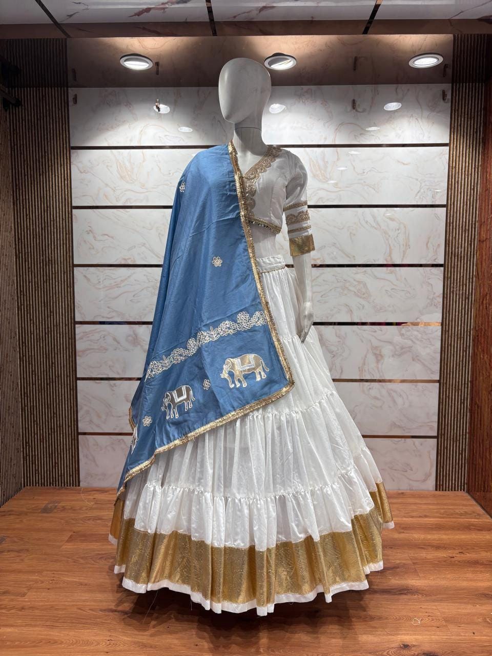Pure Reyon Cotton Abhla Work Chaniya Choli For Navratri Patola Lehenga Festival Outfit Gamthi Work Garba Night