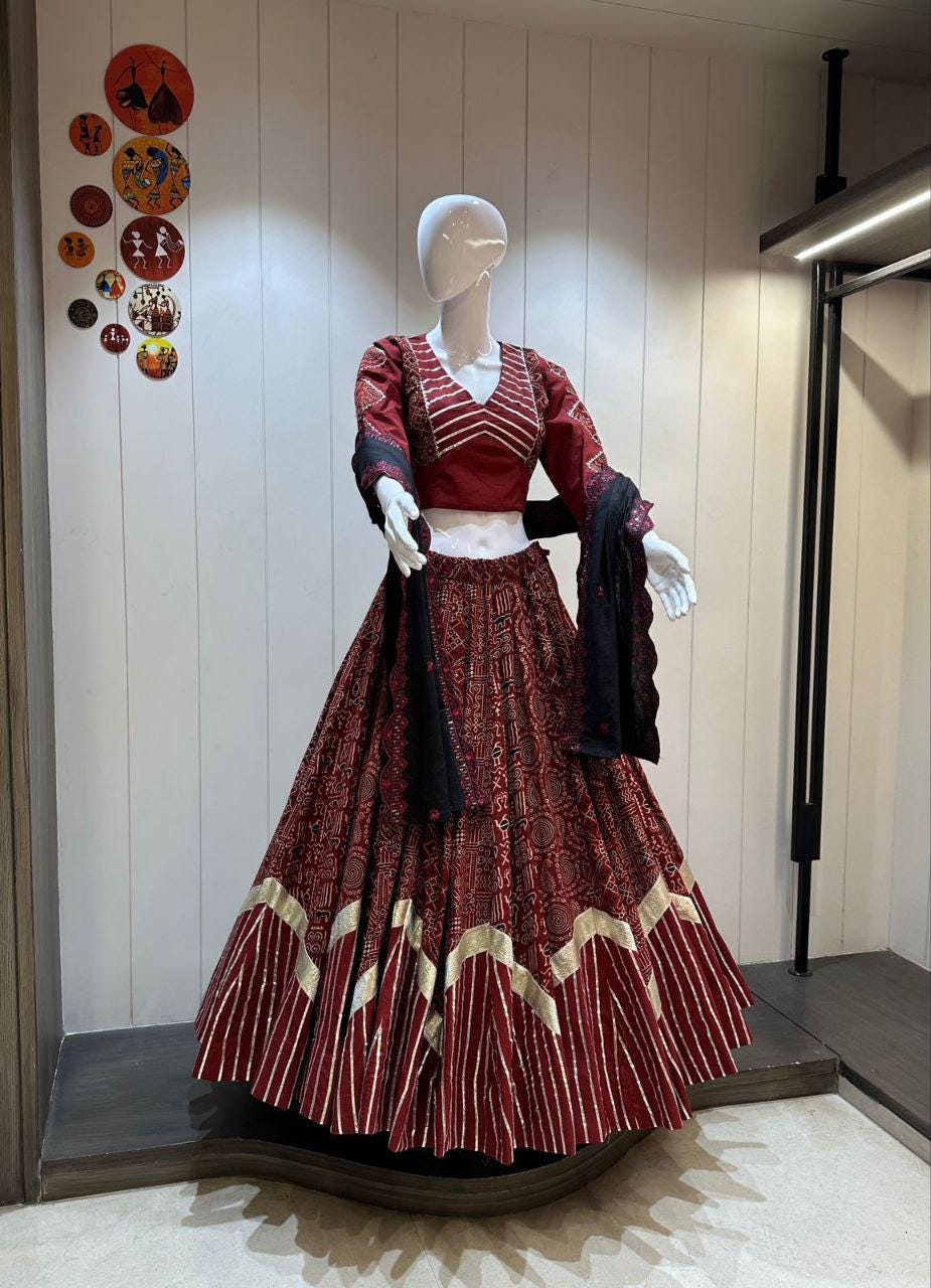 Designer Chaniya Choli for Navratri Patola Lehenga Festival outfit Gamthi Work Garba Night