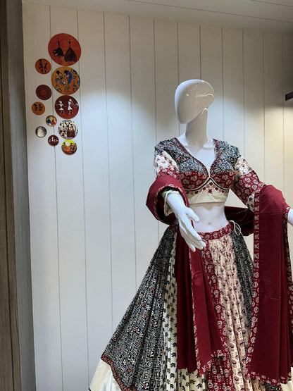 Pure Khadi Cotton Fabric Heavy Aari Work In Chaniya Choli