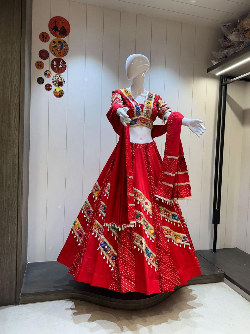 Designer Chaniya Choli for Navratri Patola Lehenga Festival outfit Gamthi Work Garba Night