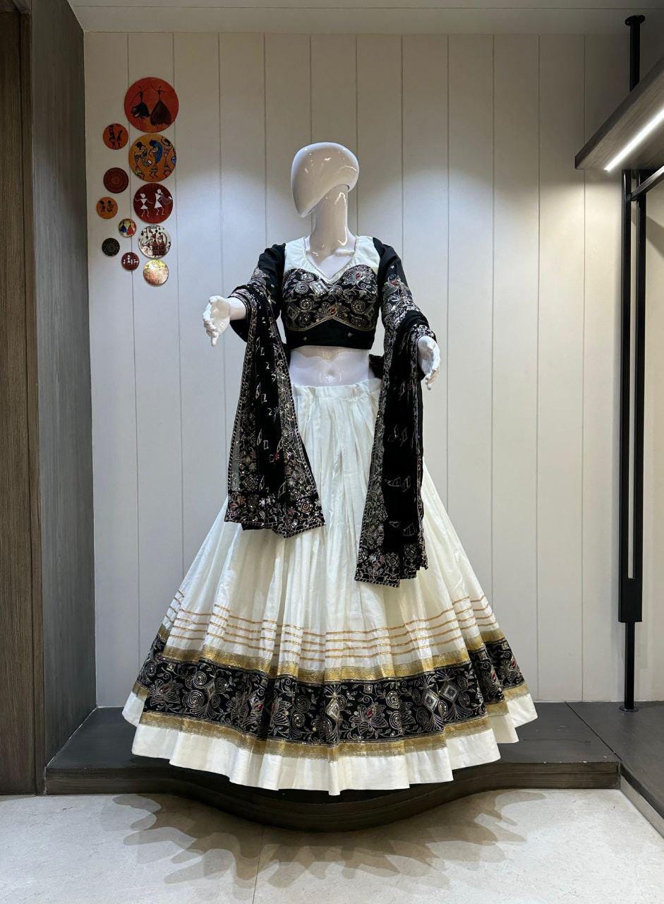 Pure Roman Cotton Vintage Border Chaniya Choli Skirt With Heavy Lampi Border