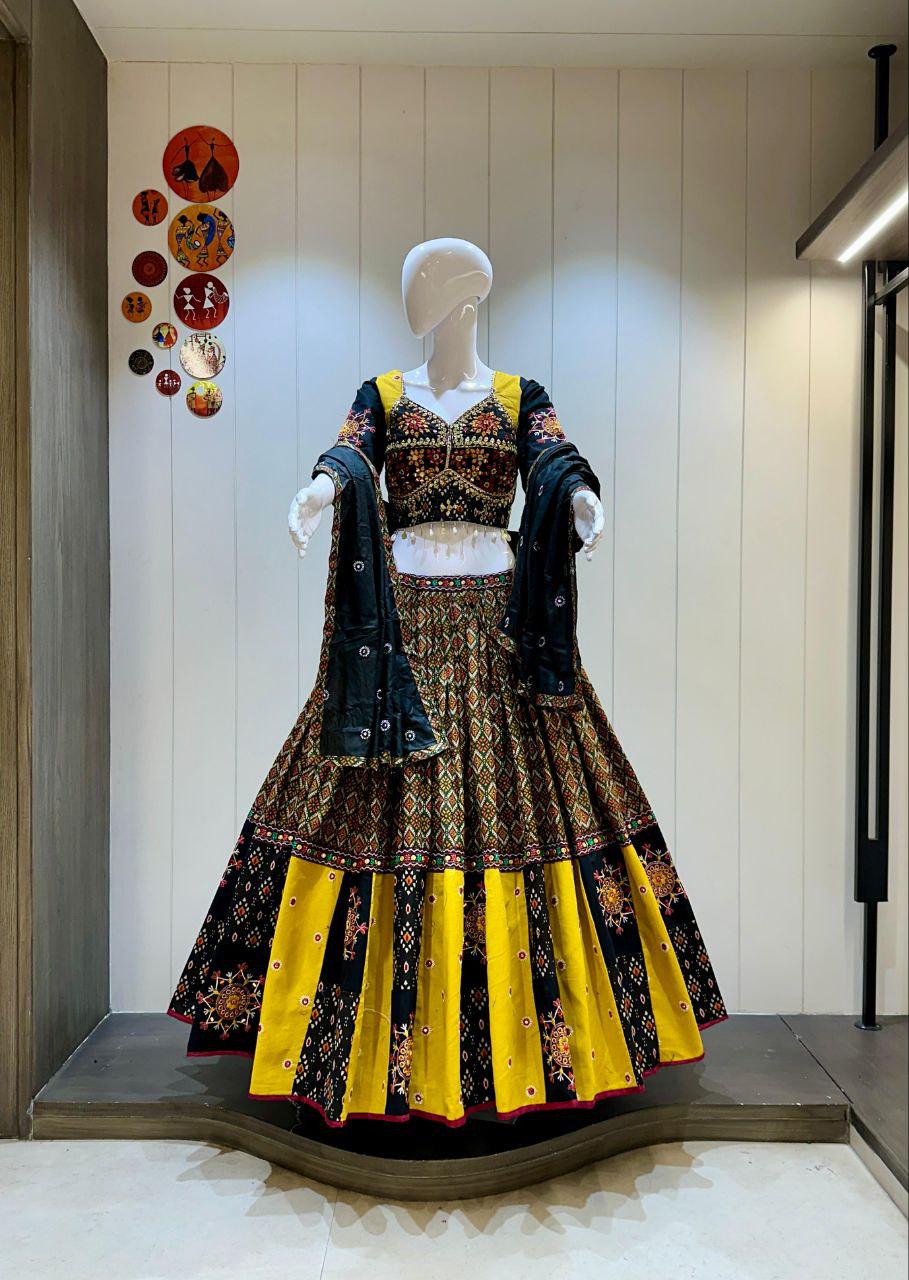 Ikkat Khadi Cotton Designer Chaniya Choli With Lining- Crape Lining