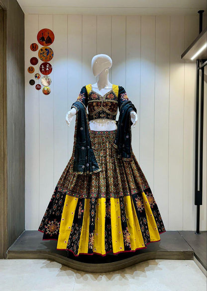 Ikkat Khadi Cotton Designer Chaniya Choli With Lining- Crape Lining