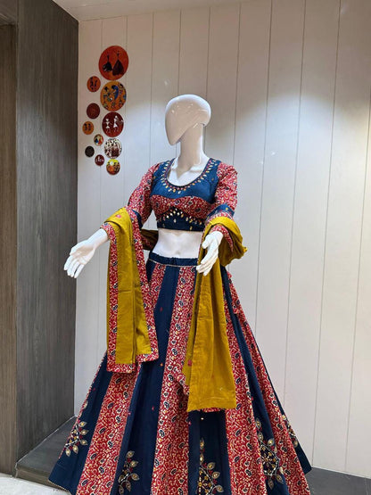 Pure Ajrakh Cotton Print Fabric Choli For Navratri Patola Lehenga Festival Outfit Gamthi Work Garba Night