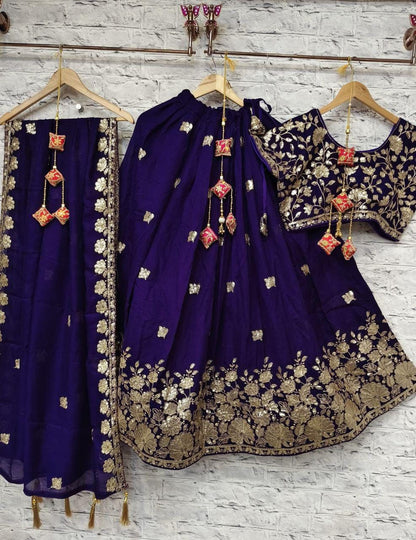 Pure Vichitra Simmer With Sequence And Jari Embroidery Work Chaniya Choli