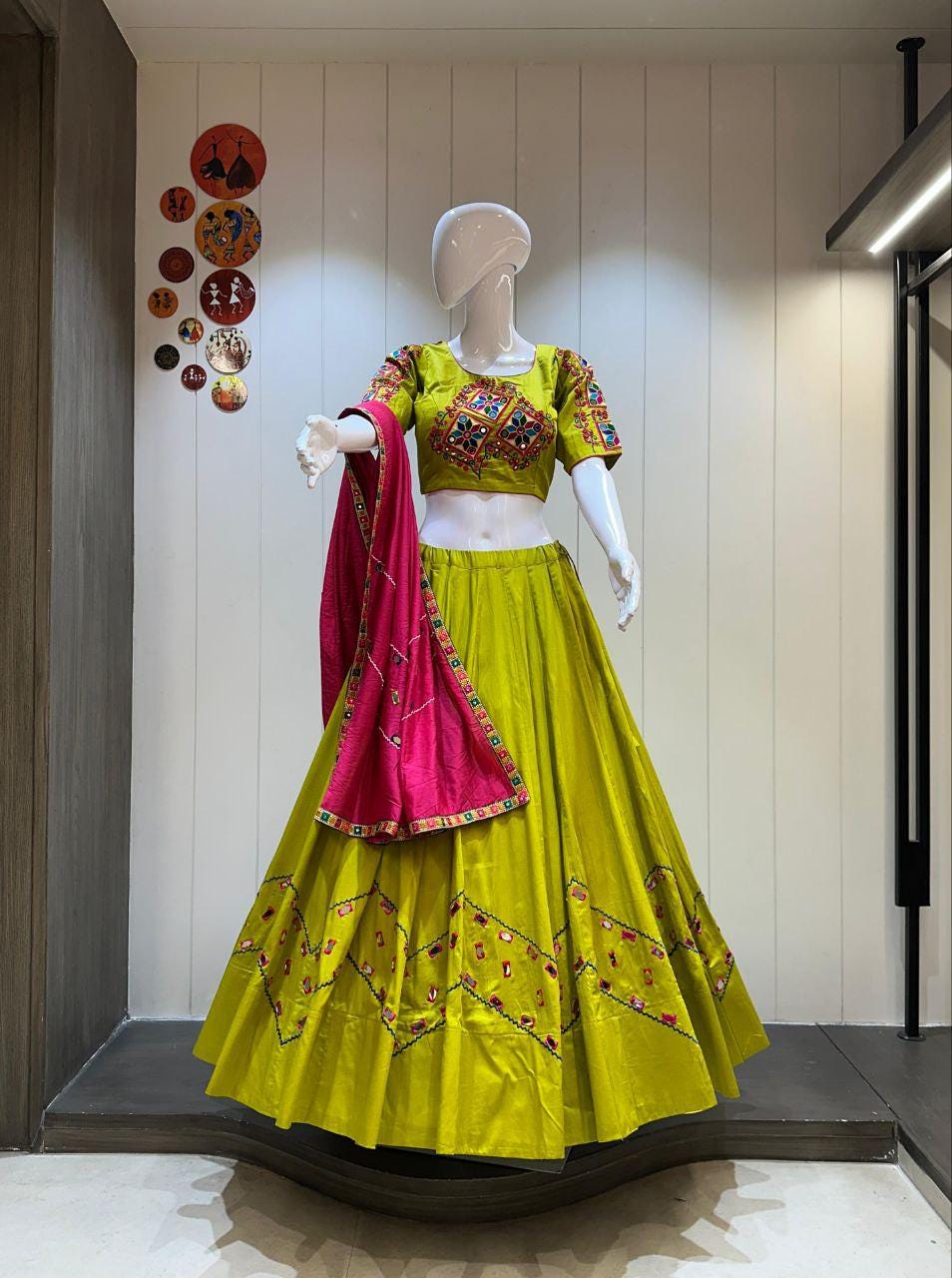 Pure Ajrakh Cotton Print Fabric Aari Work  With Patching Work Dupatta With Designer Blouse