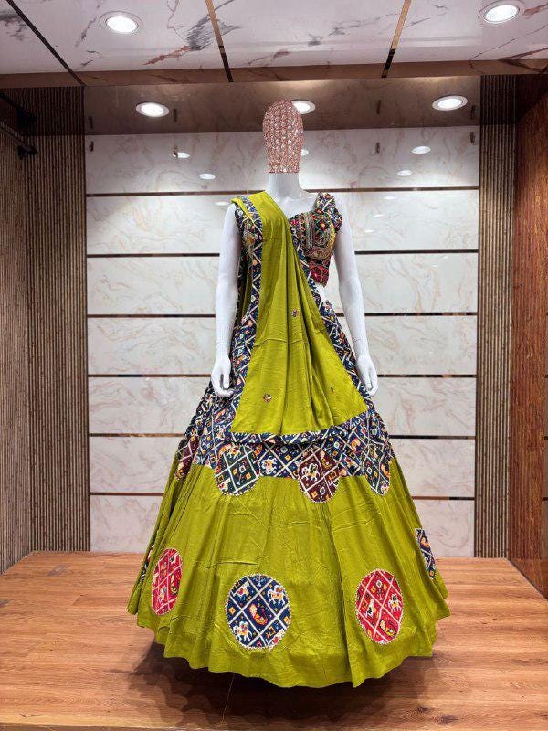 Pure Cotton Base Chaniya Choli With Designer Patch Work With Kutchhi Patch And Patola Blouse