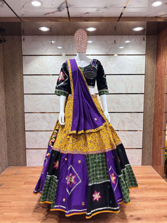 Kalam Kari Print With Aari Work With Patti Work Chaniya Choli With Heavy Blouse