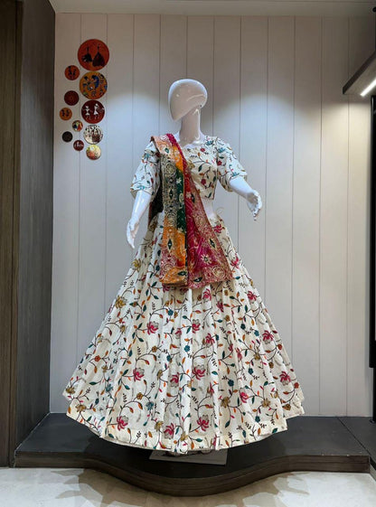 Pure Tissue Silk Handwork Butti Choli For Navratri Patola Lehenga Festival Outfit Gamthi Work Garba Night