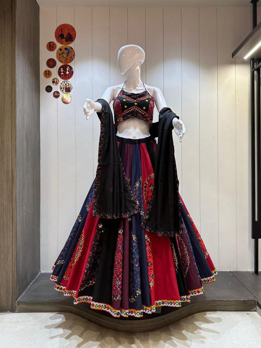 Khadi Cotton Kalo Pattern Chaniya Choli With Original Mirror Work