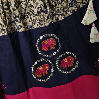Pure Jaam Cotton Base Skirt With Kampi Border And Multi Work Combination Chaniya Choli