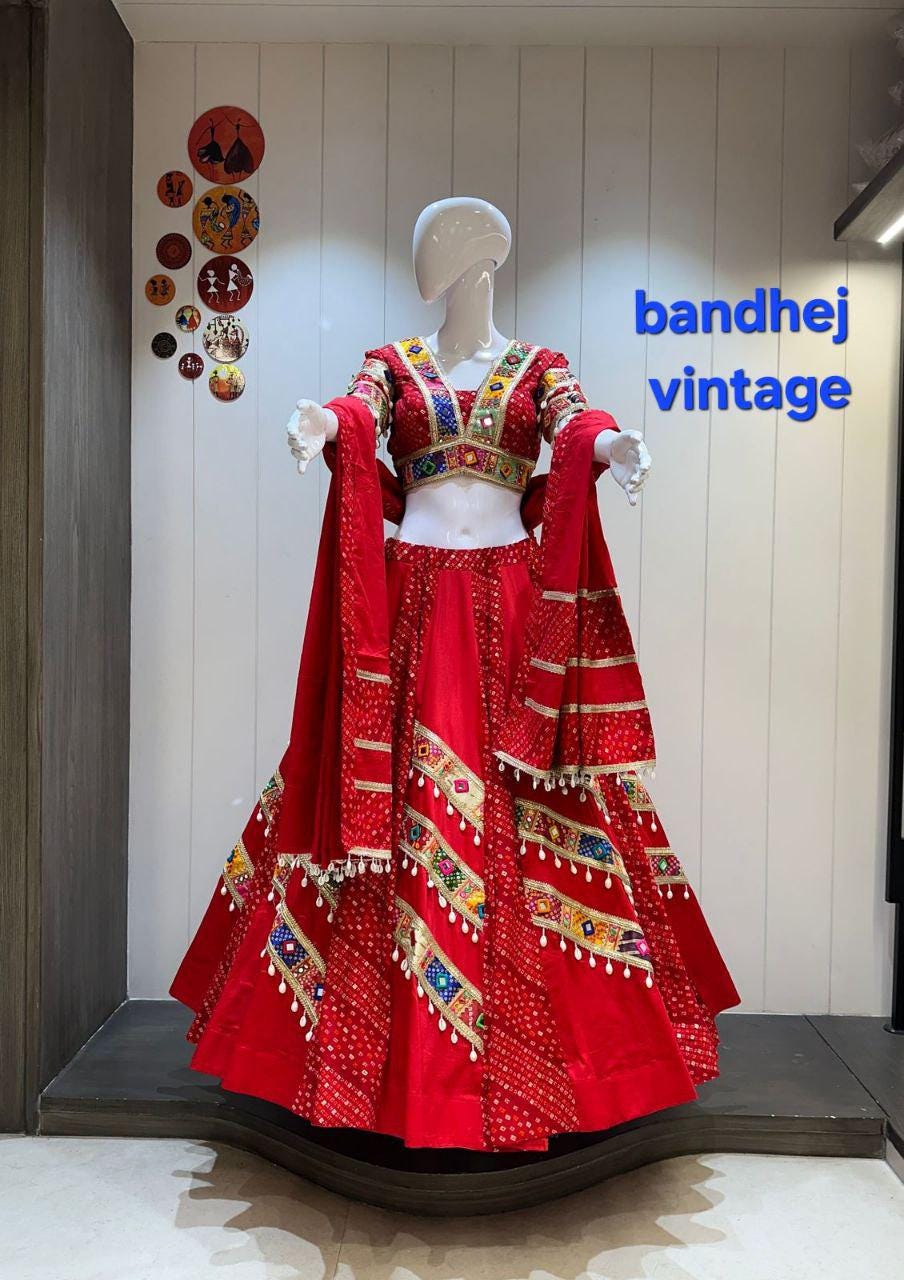 Designer Chaniya Choli for Navratri Patola Lehenga Festival outfit Gamthi Work Garba Night