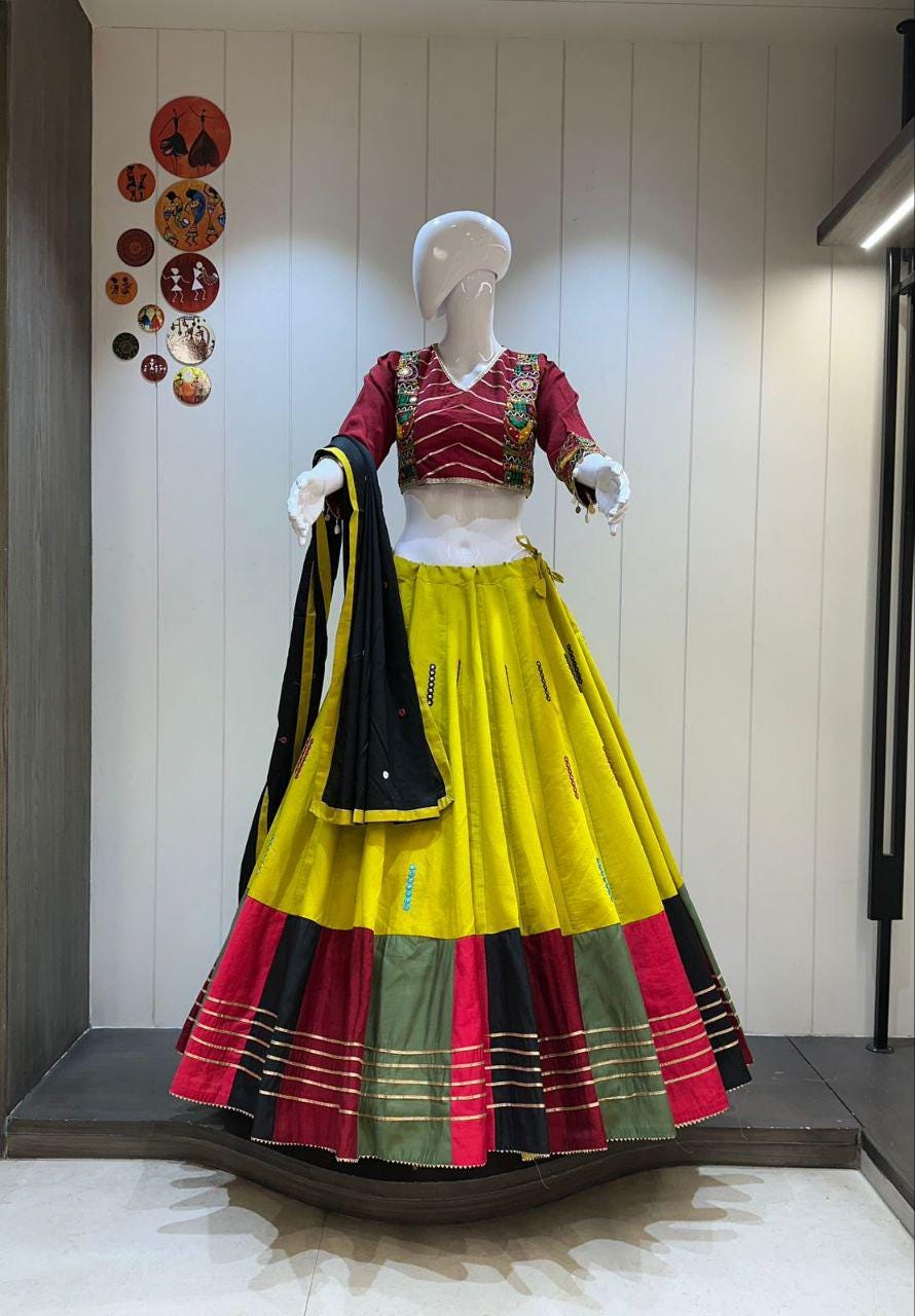 Designer Chaniya Choli for Navratri Patola Lehenga Festival outfit Gamthi Work Garba Night