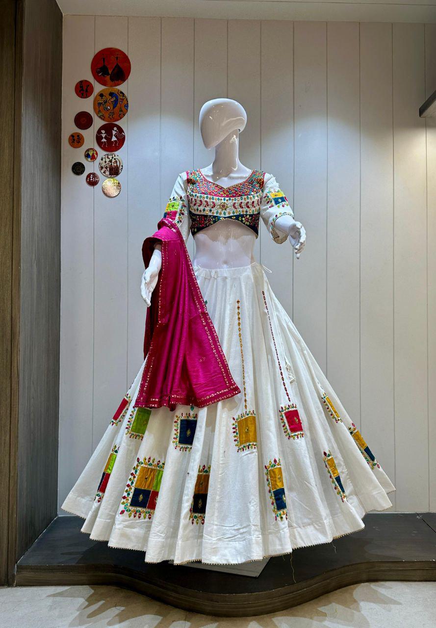 Designer Chaniya Choli for Navratri Patola Lehenga Festival outfit Gamthi Work Garba Night