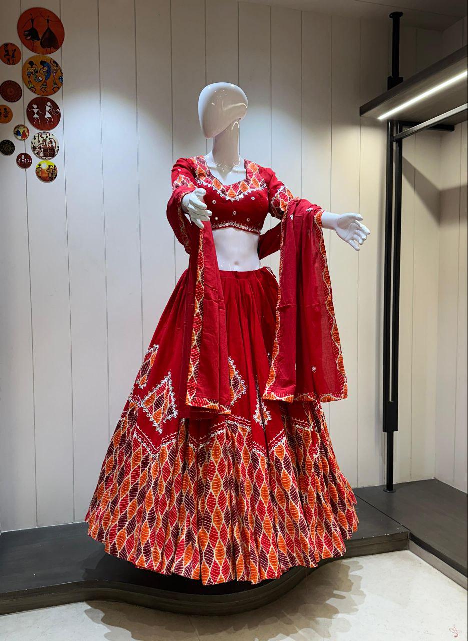 Pure Khadi Cotton Fabric Choli For Navratri Patola Lehenga Festival Outfit Gamthi Work Garba Night