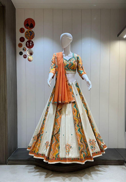 DesignerChaniya Choli for Navratri Patola Lehenga 3 pc Readymade garba Lehenga Festival outfit Gamthi Work Garba Night lehenga ready to wear