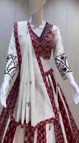 Pure Jaam Cotton And Ajrakh Print Fabric With Patching Work Dupatta Chaniya Choli