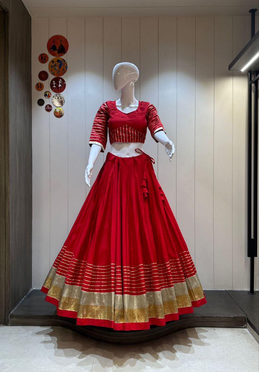 Pure Khadi Cotton Aari Work Chaniya Choli With Work Lace Touch Up