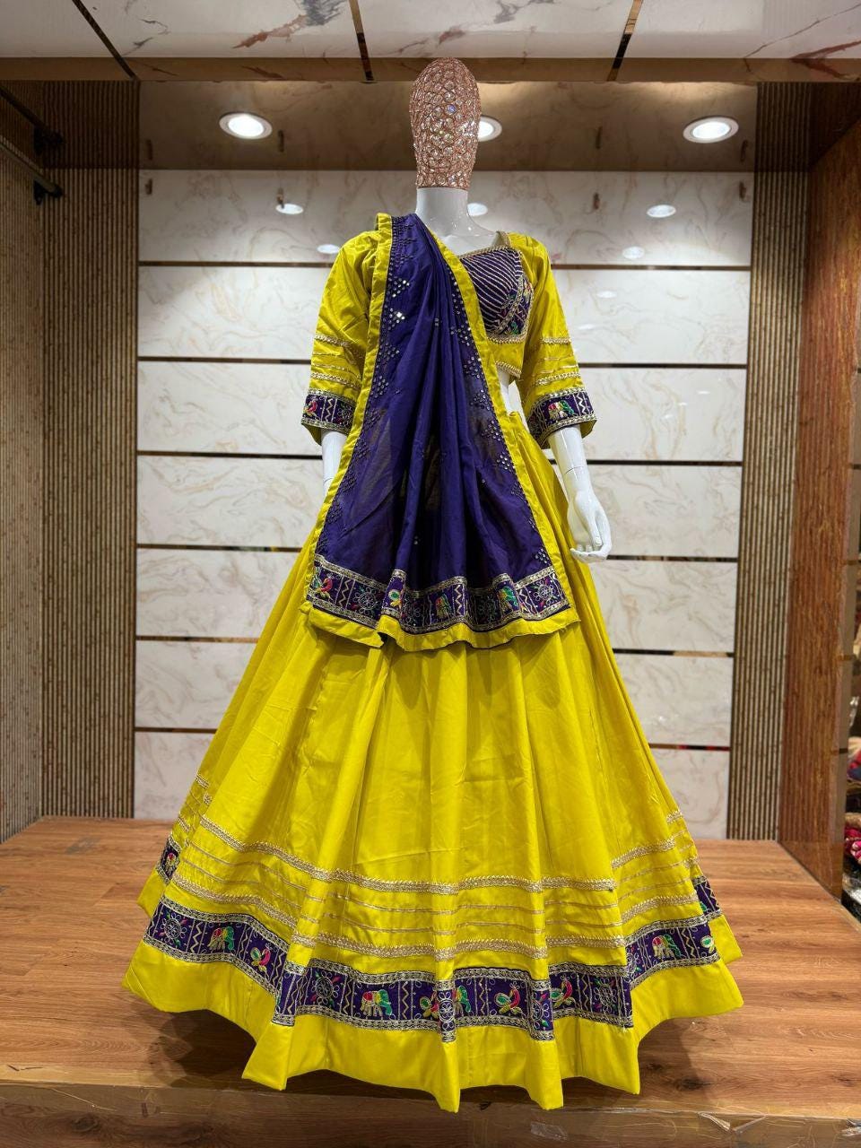 Rasgulla Fabric Cotton Base Skirt With Kampi Border And Multi Work Combination Chaniya Choli