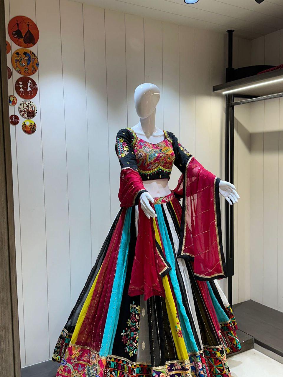 Designer Chaniya Choli for Navratri Patola Lehenga Festival outfit Gamthi Work Garba Night