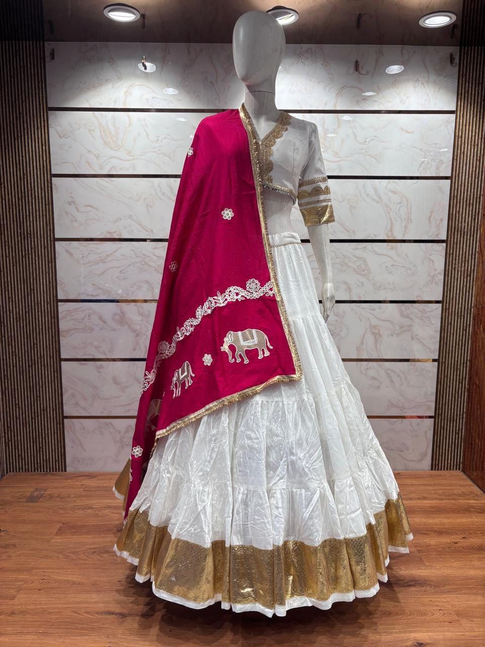 Pure Reyon Cotton Abhla Work Chaniya Choli For Navratri Patola Lehenga Festival Outfit Gamthi Work Garba Night